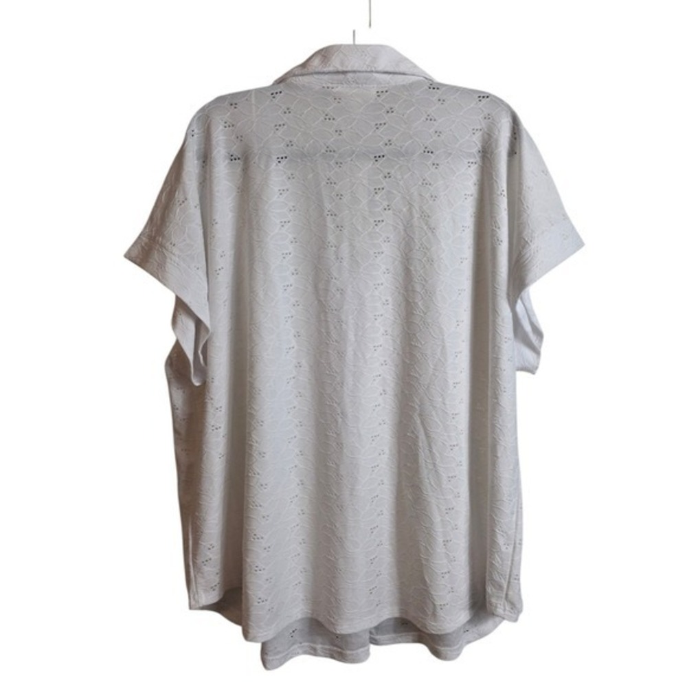 😍 Rio & Rian Polo Top Women 1X White Eyelet Floral V-Neck Short Sleeve New - Picture 4 of 13